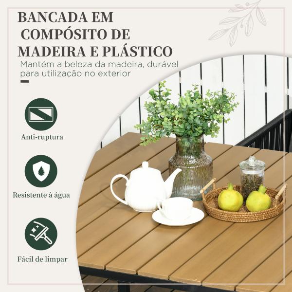 Conjunto de Jardim de Vime Sintético 5 Peças com Mesa Quadrada e 4 Cadeiras Almofadas Preto e Madeira