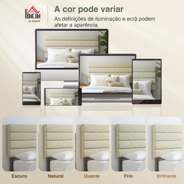 Cabeceira de Cama 140 cm Altura Ajustável em 3 Níveis 106/116/126 cm Estofada em Linho Bege