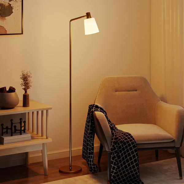 Candeeiro de Pé LED Regulável com Ecrã Giratório 350° 3 Temperaturas de Cor 3000K/4000K/6500K 45x21x148 cm Branco e Dourado