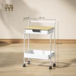 Carrinho Auxiliar com Rodas de 2 Níveis Carrinho de Cozinha com 1 Gaveta e 1 Cesto Carrinho Organizador 45x29,5x68 cm Branco