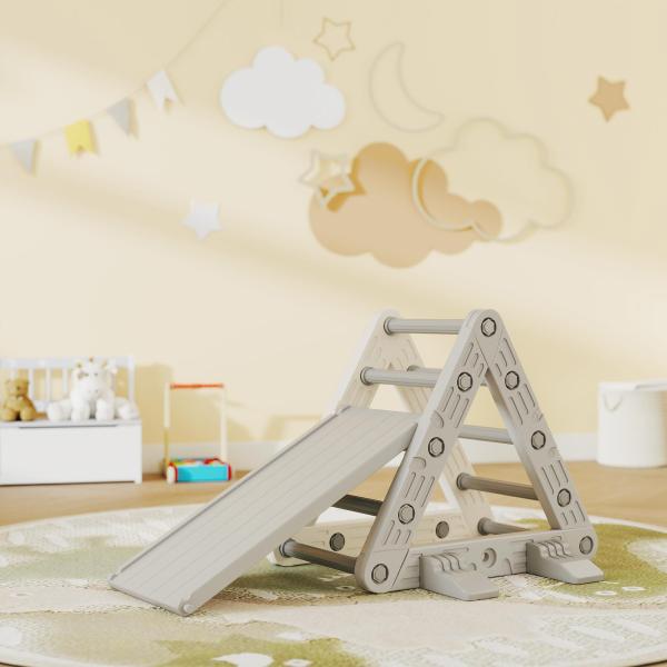 Triângulo de Escalada para Crianças de 18 - 48 Meses com Escorrega e Rampa 130x80x69 cm Cinza e Branco