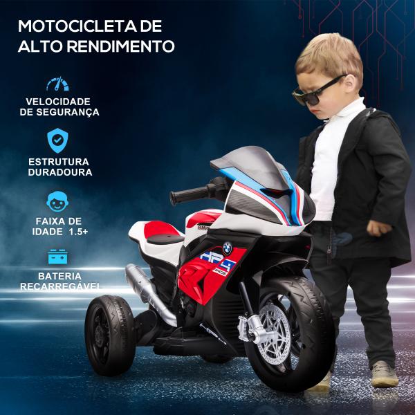 Mota Elétrica BMW HP4 pcom Música USB Velocidade 2,5km/h Avance e Retrocesso 82,5x42x54cm Vermelha