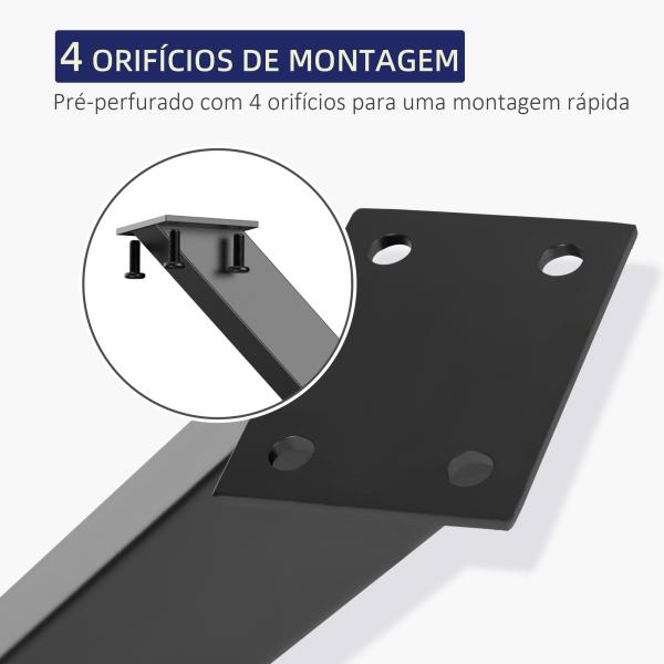 Conjunto de 2 Pés para Mesa Estilo Industrial 80x72cm em Forma de X Pés para Móveis de Aço com Protetores e Parafusos de Montagem Incluídos Preto