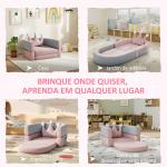 Sofá para Crianças com Almofada em Forma de Coroa Dobrável em Cama e Zona de Brincadeiras 116x61x14 cm Rosa e Azul Acinzentado