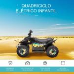 Quadriciclo Elétrico para Crianças de 18 - 36 Meses Quadriciclo a Bateria 6V com Avance e Retrocesso 72x40x45,5cm Preto