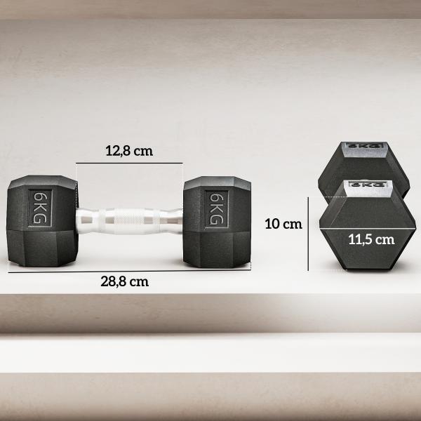 Conjunto de Halteres 12 kg com Barra Metálica e Cabeça Hexagonal para Treino em Casa Ginásio 28,8x11,5 cm Preto e Prata