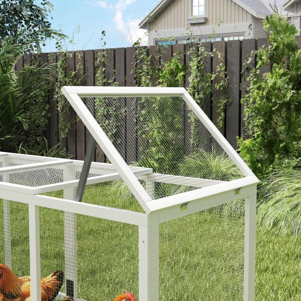 Galinheiro de Madeira 297,5x68x118cm para 3 - 6 Galinhas com Teto Asfáltico Porta com Trava e Caixa Ninho Branco e Cinza
