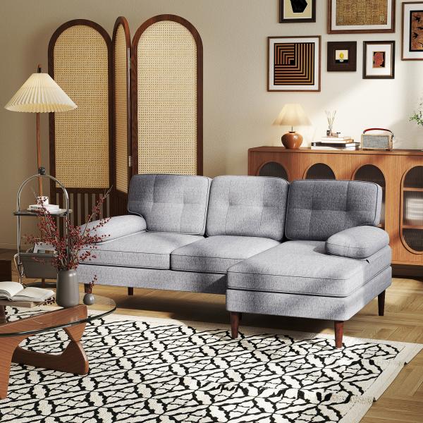 Sofá de Canto com Chaise Longue em Forma de L Estofado em Poliéster para Sala Capacidade 250 kg 215x142x88 cm Cinza