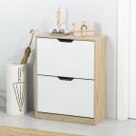 Armário para Sapatos Sapateira de Madeira com 2 Portas Abatíveis 4 Prateleiras de Armazenamento Capacidade 8 Pares de Sapatos para Entrada Corredor Dormitório 62,5x26x81cm Branco e Natural