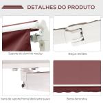 Toldo Manual Retrátil 3,5x2,5 m com Ângulo Ajustável Manivela, Estrutura de Alumínio e Proteção UPF30+ Vinho Tinto