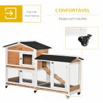 Casota para Coelhos Exterior 157,4x53x99,5 cm Jaula Grande com Rodas, Telhado Asfáltico, Tabuleiros Removíveis e Rampa Natural