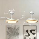 Ventoinha de Teto com Luz LED 80 W Motor DC Reversível Controlo Remoto 6 Velocidades Temporizador Ø95 cm Branco e Madeira