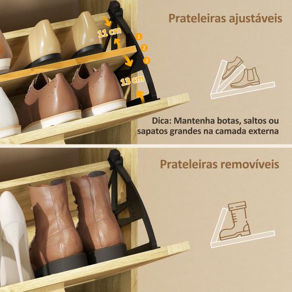 Sapateira com 3 Gavetas Rebatíveis e Prateleira Aberta para 12 - 18 Pares de Sapatos 65x24,5x153 cm Carvalho