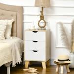 Mesa de Cabeceira com 3 Gavetas para Dormitório Sala de Estar Estilo Moderno Anti - Tombo 40x35x68,5cm Madeira e Branco