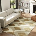 Tapete Sala de Estar 170x120 cm Tapete Lavável na Máquina de Lavar Pelo Curto Estilo Moderno Creme e Marrom Claro