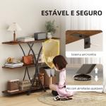 Mesa Consola de 3 Níveis Estilo Industrial com 2 Prateleiras Abertas e Estrutura Metálica em X Consola Estreita 110x30x91 cm Castanho Rústico