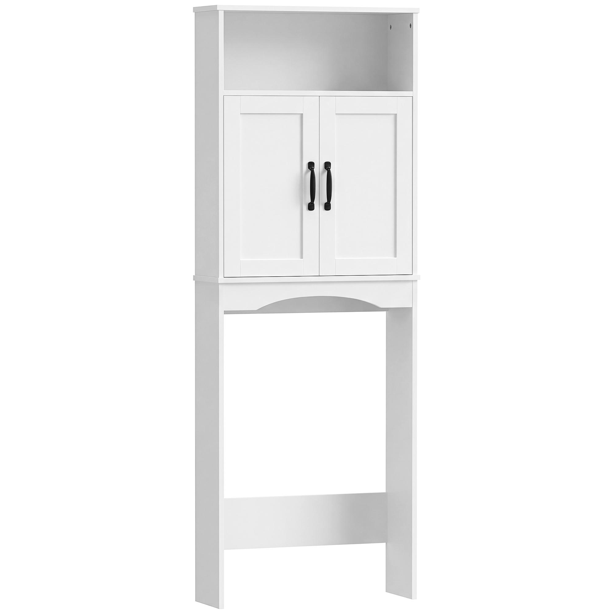 Armário sobre a Sanita, Móvel de Casa de Banho com 2 Portas de Fecho Suave e Prateleira Aberta, 64 x 21 x 173,5 cm, Branco