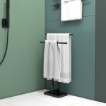 Toalheiro de Pé de Metal Escada para Casa de Banho com 2 Barras em Forma de T Design Moderno 50x18,5x85 cm Preto