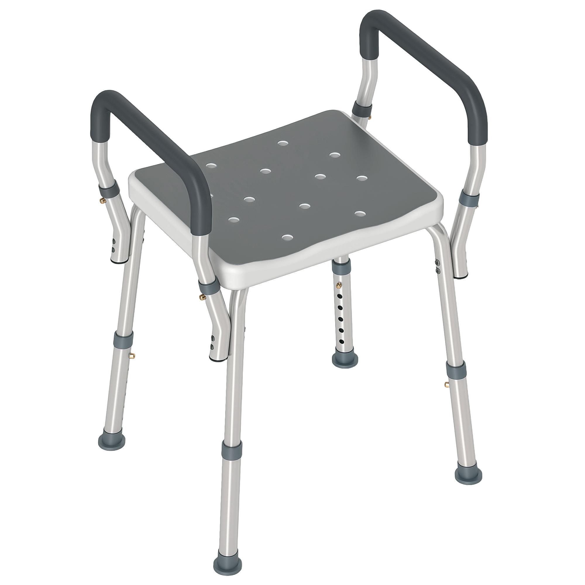 Banco de Duche com Altura Ajustável Banco de Duche de Alumínio Antiderrapante para Idosos e Descapacitados 52x45x57 - 69 cm Cinza