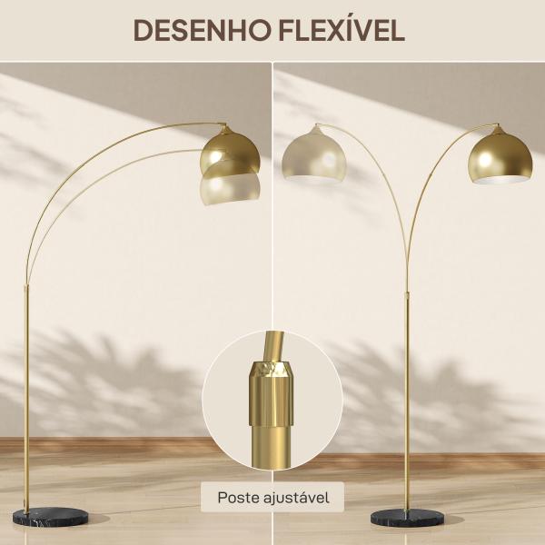 Candeeiro de Pé em Forma de Arco com Altura e Comprimento Ajustáveis com Interruptor de Pé 110 - 115x30x170 - 180 cm Dourado e Preto