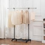 Charriot com Rodas com Barra de Aço Inoxidável e Prateleira para Sapatos Altura Ajustável 94 - 159x42x93 - 168 cm Preto