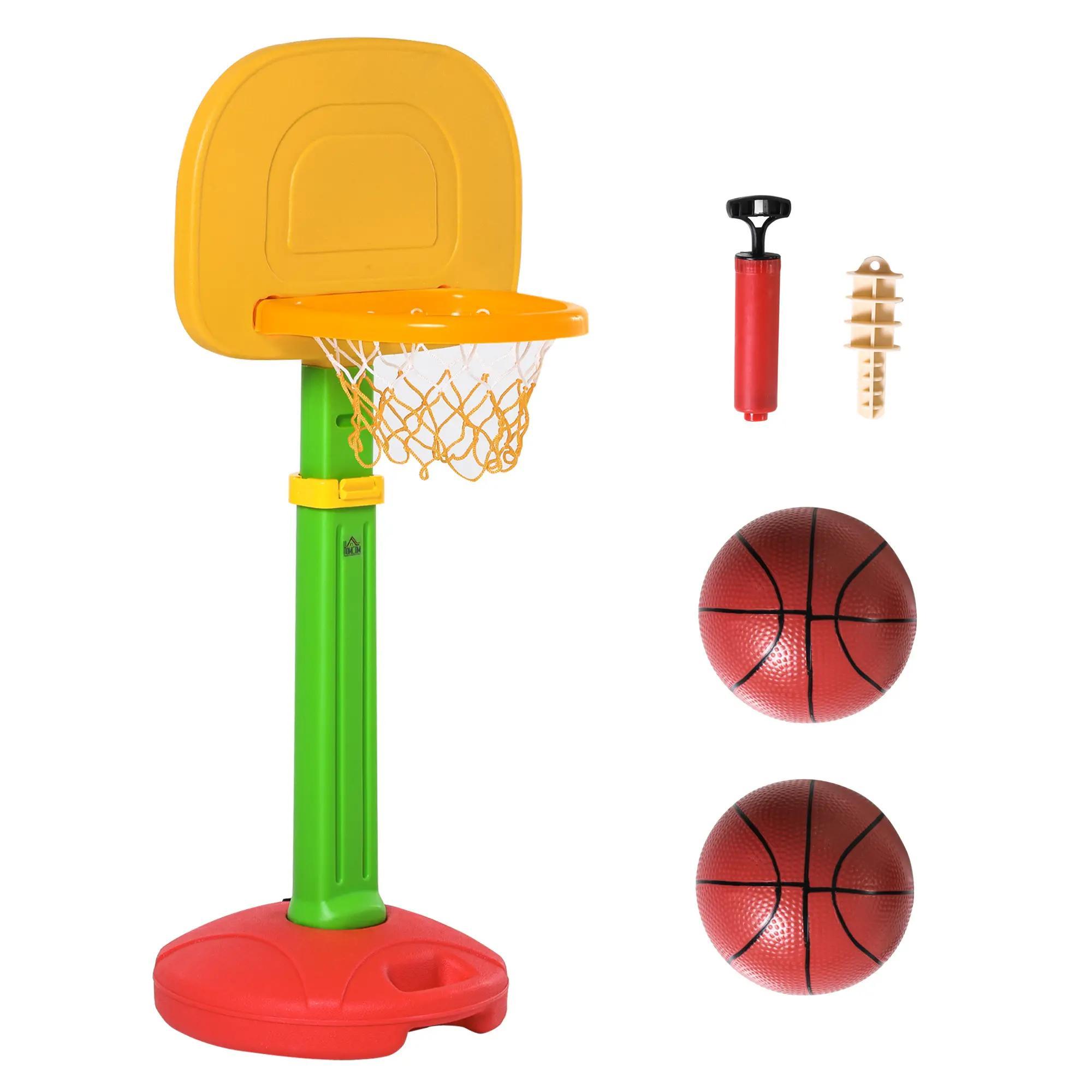 Tabela de Basquetebol Infantil para Crianças acima de 3 anos Altura Ajustável 2 Bolas e Inflador 52,5x44x120 - 160cm Amarelo Verde Vermelho