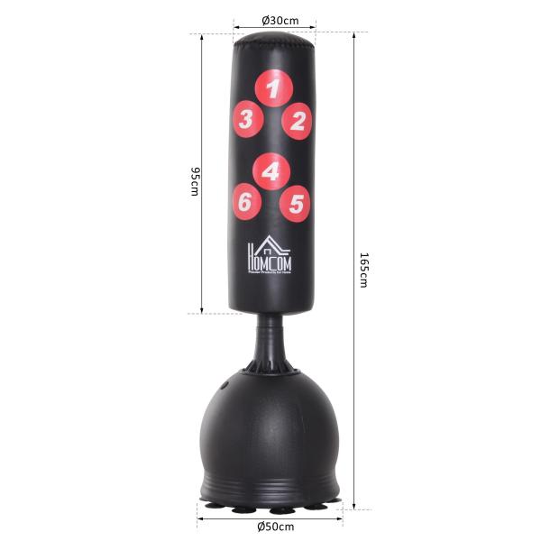 Saco de Boxe de Pé 165cm Sacos de Chão com Suporte para Preencher de Água ou Areia para Adultos e Crianças Preto
