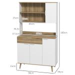 Armário de Cozinha Alto com 4 Portas, Prateleiras Ajustáveis, Gaveta e Compartimentos Abertos, 98x39x180 cm, Branco e Natural