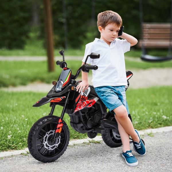 Mota Elétrica Infantil Aprilia 12V Rodas de Apoio Farol Música USB Amortecedor Vermelho 106,5x56x80 cm
