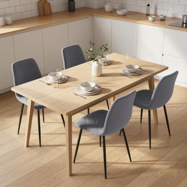 Conjunto de 4 Cadeiras de Jantar Modernas Cadeiras de Cozinha Estofadas em Veludo com Pés de Aço 45x54x87 cm Cinza