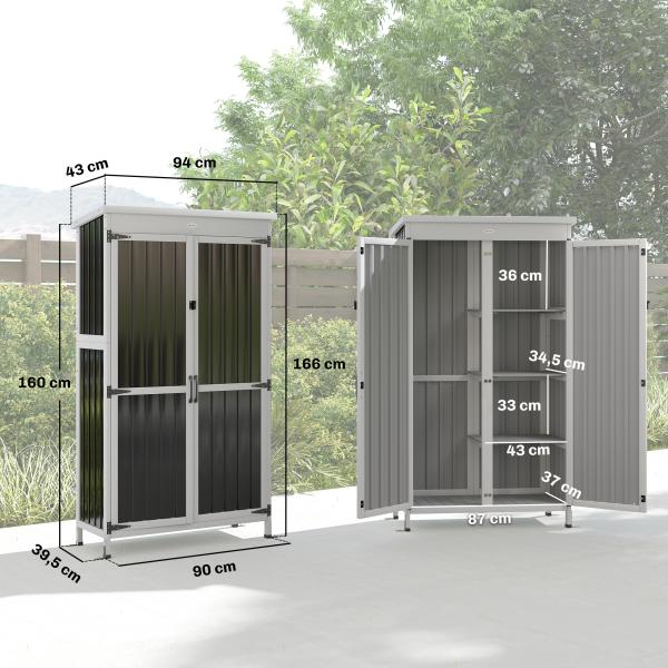 Abrigo de Jardim 94x43x166 cm Armário para Ferramentas com 2 Prateleiras Ajustáveis e 2 Portas Preto
