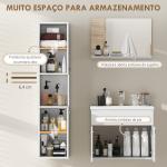 Conjunto de Móveis de Casa de Banho Suspenso de 4 Peças com Espelho, Armário com Lavatório em Cerâmica e Coluna, Branco