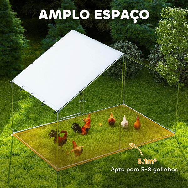 Galinheiro para Exterior 3x1,7x1,9 cm Galinheiro de Aço Galvanizado com Cobertura Anti UV para 5 - 8 Galinhas Prata