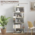 Estante para Livros Estilo Nórdico Estante com 5 Prateleiras Anti - Tombo Carga 25 kg 70x29,5x163 cm Branco e Madeira