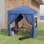 Tenda Dobrável 2x2 m Tenda de Jardim com 4 Paredes Laterais Tecido Oxford 2 Portas 2 Janelas e Bolsa de Transporte para Exterior Terraço Campismo Festas Azul