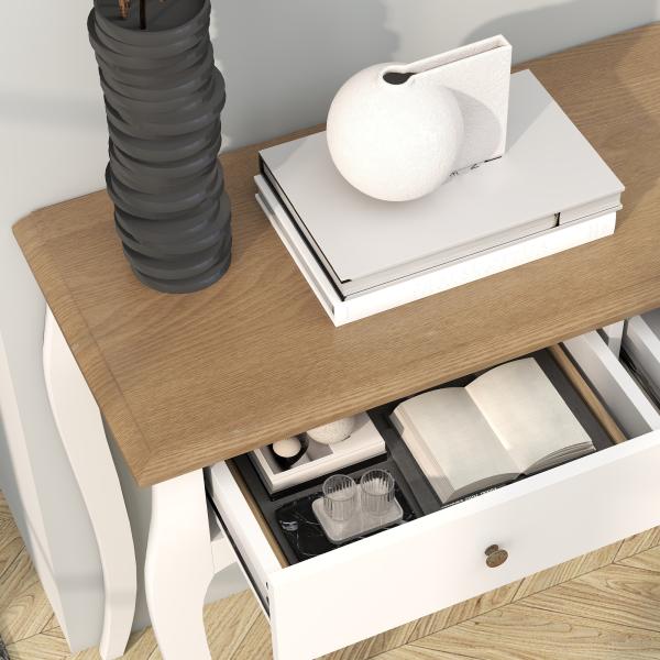 Mesa Consola Consola de Entrada com 2 Gavetas Estilo Francês 100x35x76,5 cm Branco e Marrom Escuro