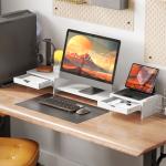 Suporte para Monitor com Ângulo e Comprimento Ajustável e 2 Gavetas para Escritório 60 - 116x22x12 cm Branco