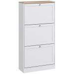 Móvel Sapateira de Entrada com 3 Gavetas Basculantes e Prateleiras Ajustáveis para 18 Pares de Sapatos 60x23,5x115 cm Branco