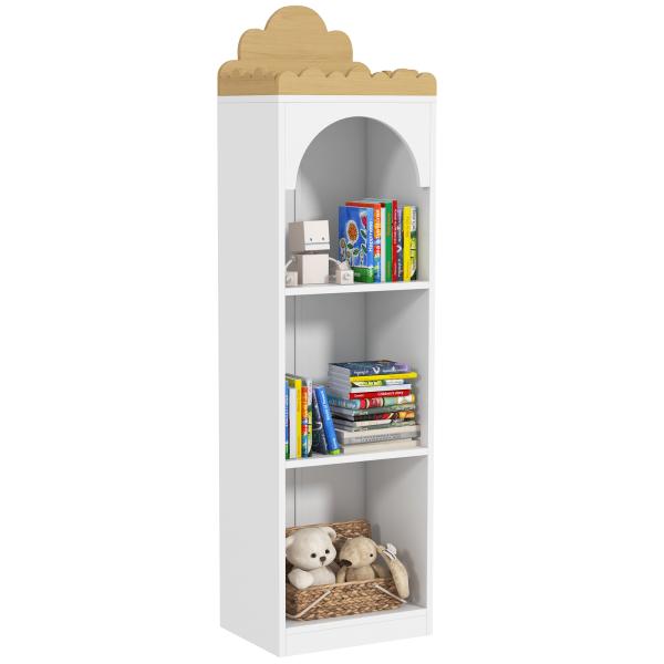 Estante para Livros Infantil de 3 Niveis Estante de Livros para Escola Infantil Dormitório 40x30x139,5 cm Branco e Madeira