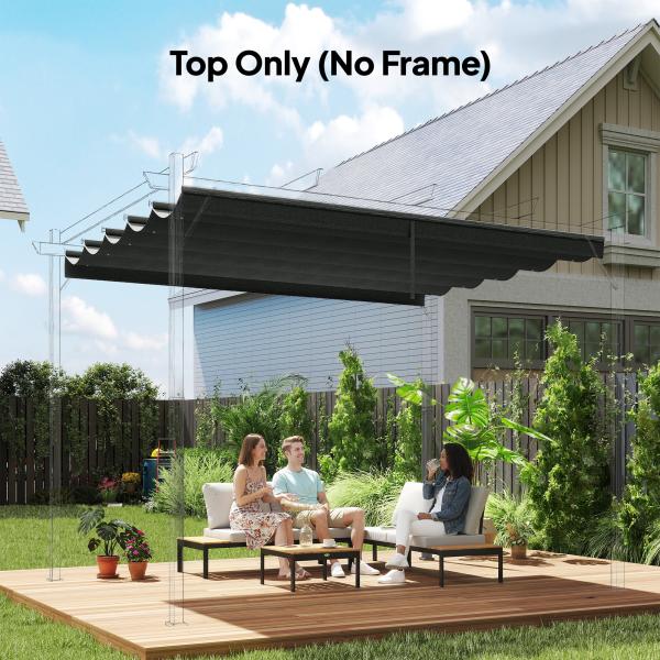 Cobertura para Pérgola 2,5x2,55 m Teto de Substituição Retrátil para Pérgola com 10 Orifícios de Drenagem Cinza Escuro
