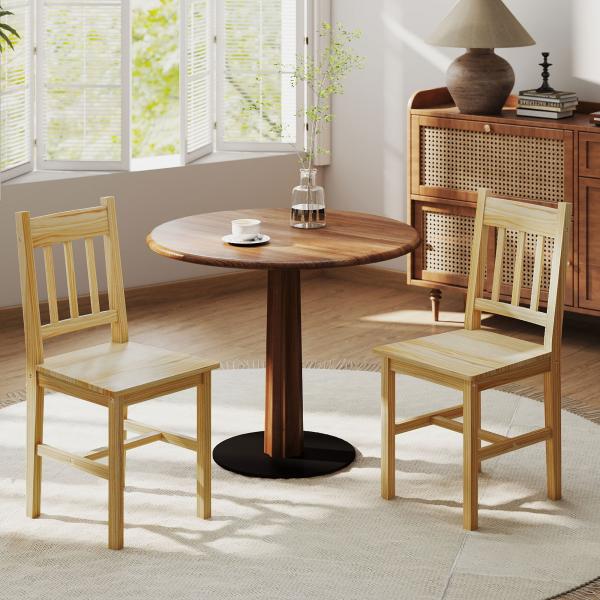 Conjunto de 2 Cadeiras de Sala de Jantar com Encosto de Ripas Estrutura de Madeira de Pinho 41x46,5x85,5 cm Madeira