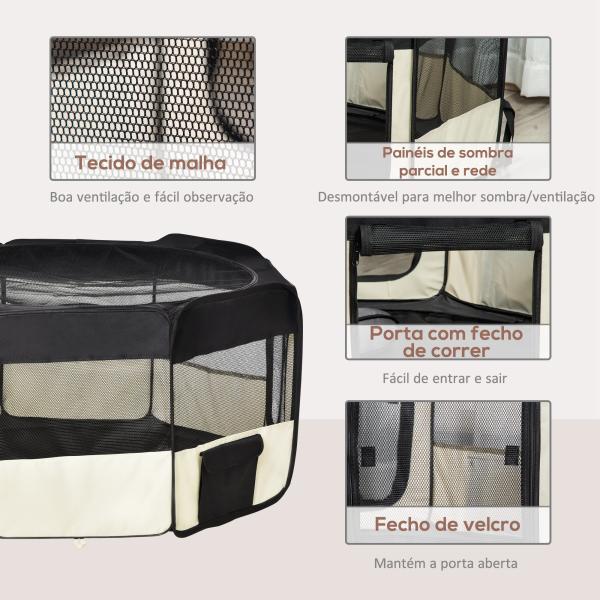 Parque para Animais de Estimação Dobrável com 2 Portas e Almofada Tecido Oxford Ø120x58 cm Preto