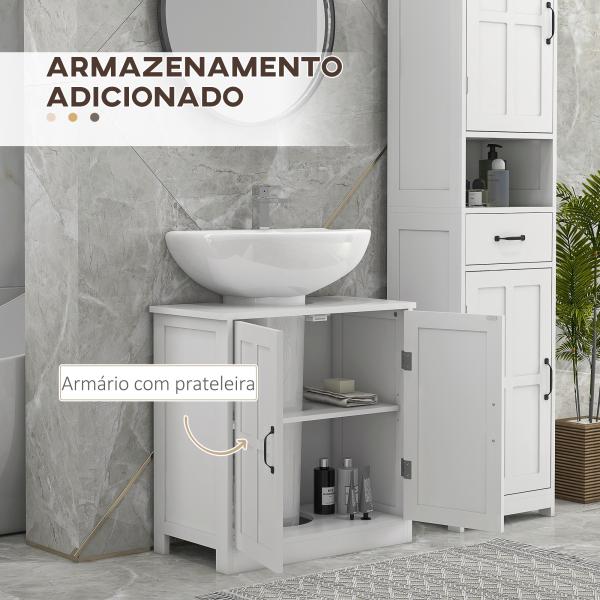 Móvel para Lavatório Pousar Armário para Casa de Banho com 2 Portas e Prateleira Interior Ajustável 60x30x60 cm Branco