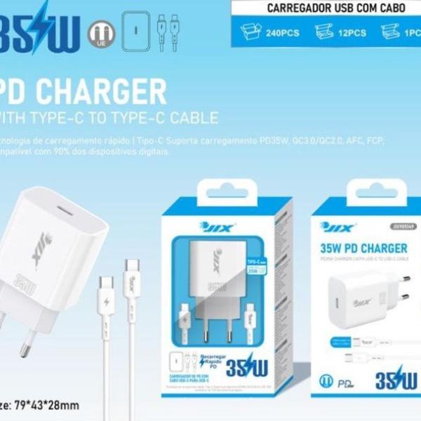 Carregador Rápido PD 35W com Cabo Type-C para Type-C (1m)