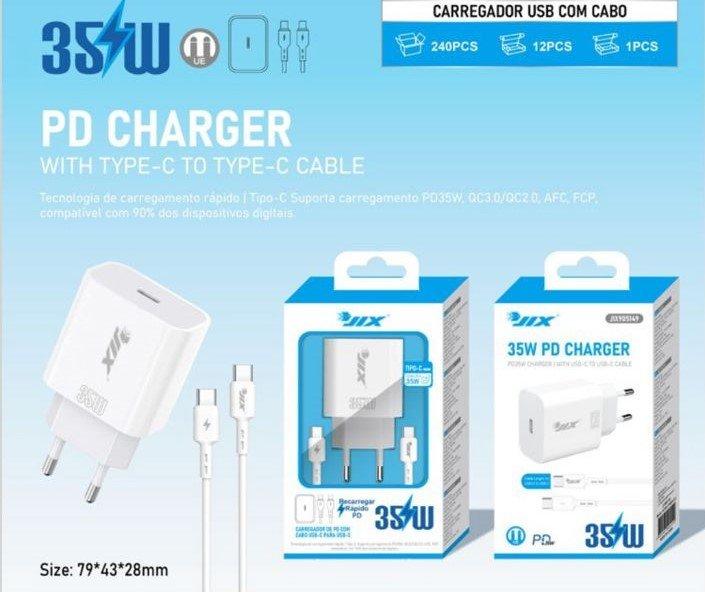 Carregador Rápido PD 35W com Cabo Type-C para Type-C (1m)