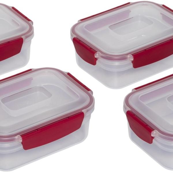 Pack 4x Recipiente Retangulares Empilháveis 1.1L (Transparente/Vermelho) - JOSEPH JOSEPH