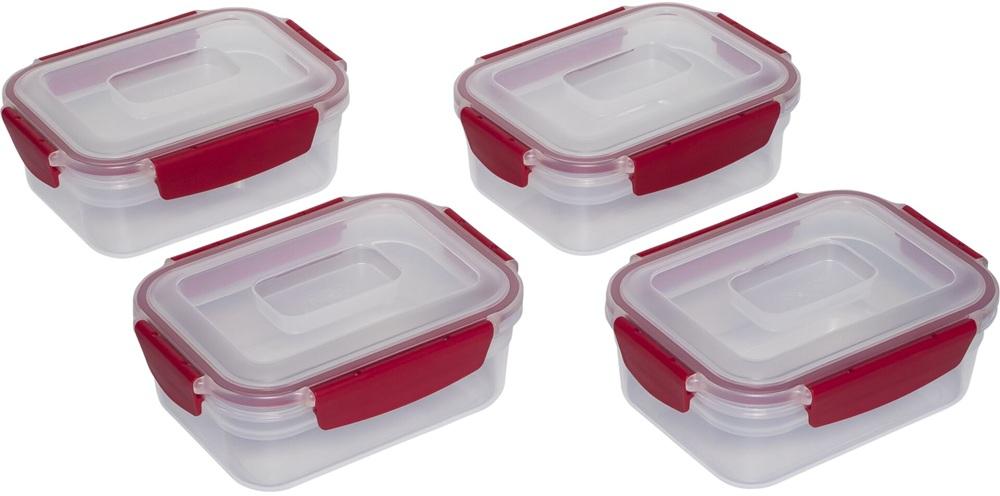 Pack 4x Recipiente Retangulares Empilháveis 1.1L (Transparente/Vermelho) - JOSEPH JOSEPH