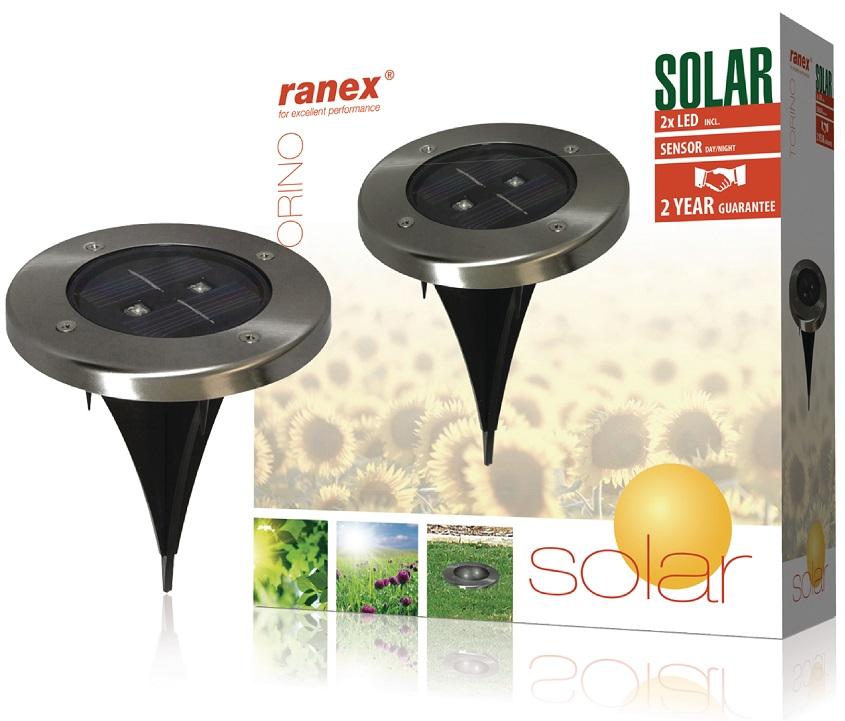 Projetor de Chão LED Solar Exterior de Estaca c/ Sensor Crepuscular IP44 - RANEX 5000.389