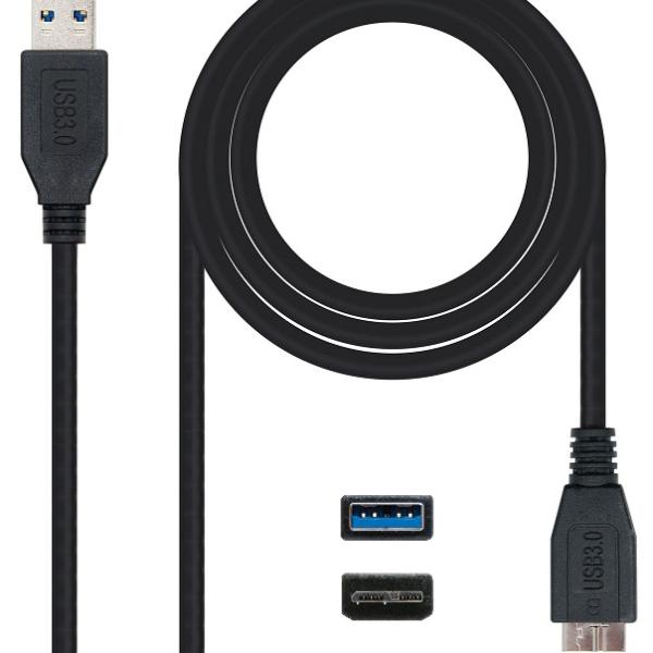 Cabo USB3.0 A Macho - Micro - USB B (9 Pinos) Macho Preto (1 metro) - Nanocable