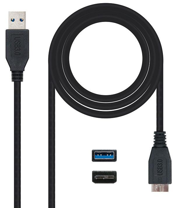 Cabo USB3.0 A Macho - Micro - USB B (9 Pinos) Macho Preto (1 metro) - Nanocable